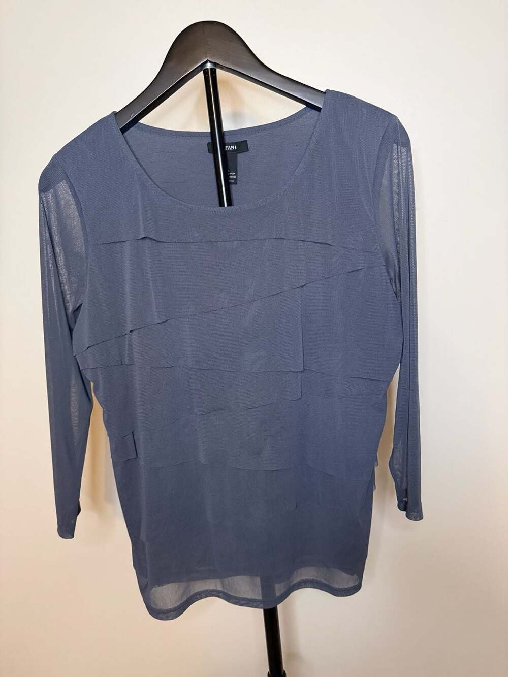 Alfani Layered Mesh Blouse Size L Blue Long Sleeve